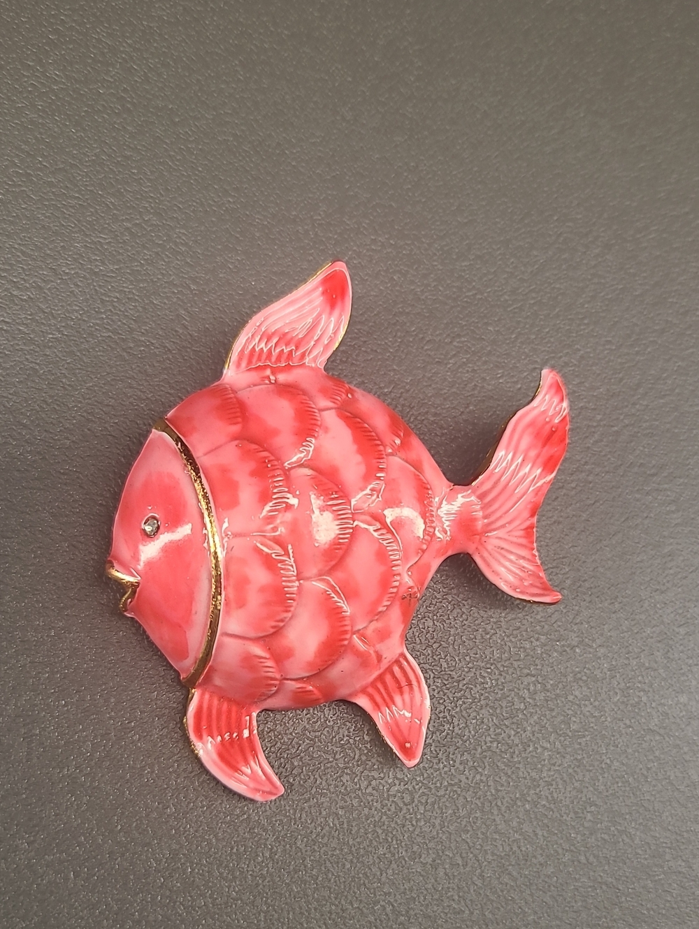 Pink Enamel Fish Robert Brooch